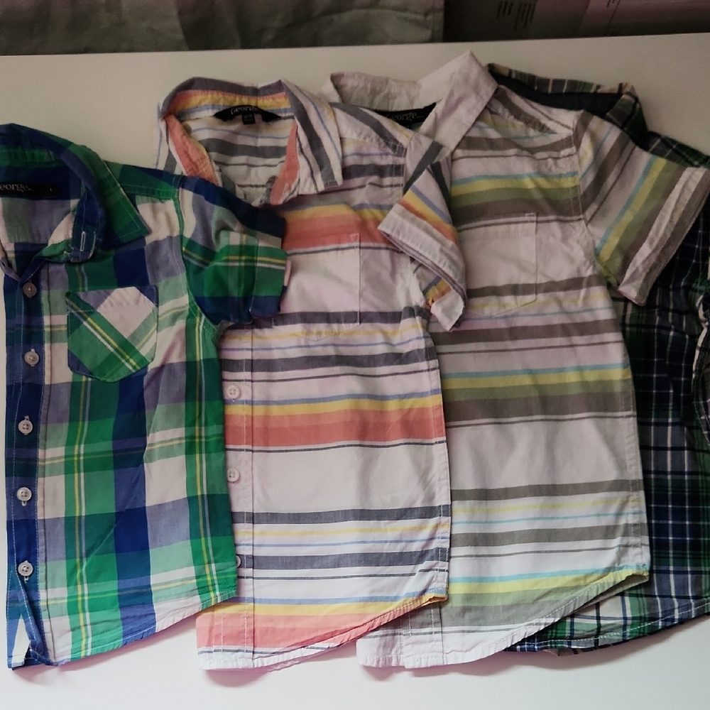 4-5yrs George Colorful Boys Plaid and Striped Shirts. Preowned.